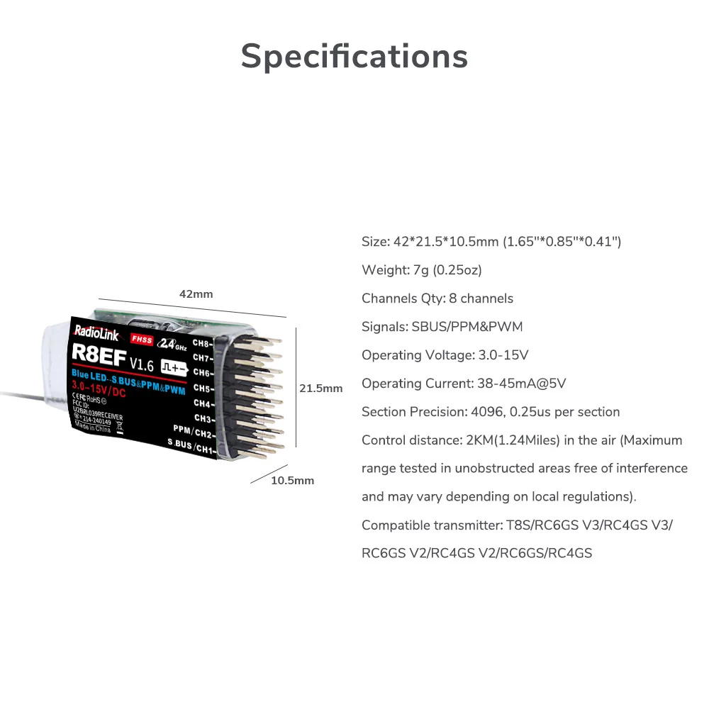 Radiolink R8EF receptor 2,4G 8 - Receiver Sbus 8Ch reseña y precio